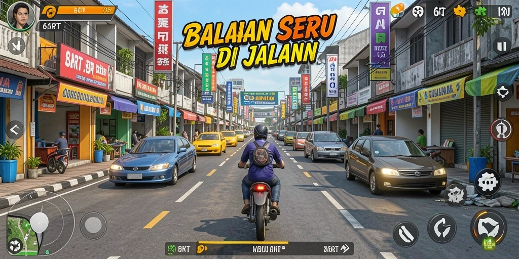 Screenshot 6RT menampilkan balapan seru dengan mobil yang melaju cepat.