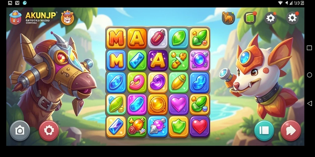 Tampilan gameplay seru di AKUNJP dengan efek warna-warni yang menarik.