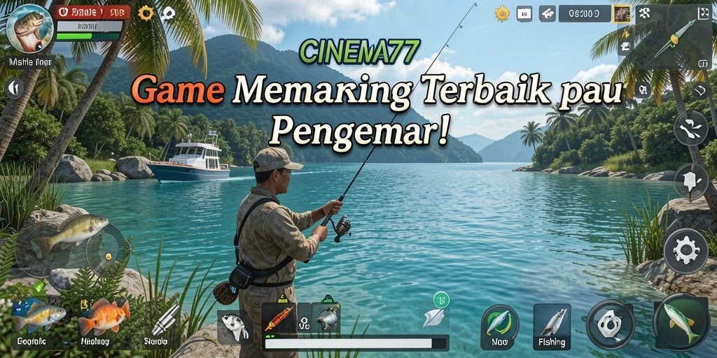 Gameplay CINEMA77 yang seru saat menangkap ikan di berbagai lokasi.