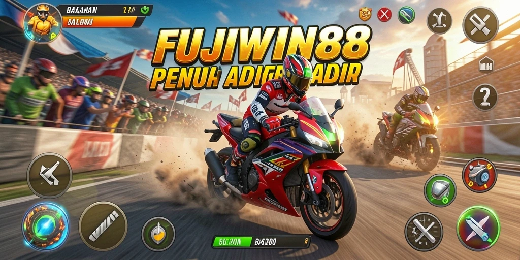 Gameplay seru FUJIWIN88 dengan balapan motor yang mendebarkan.