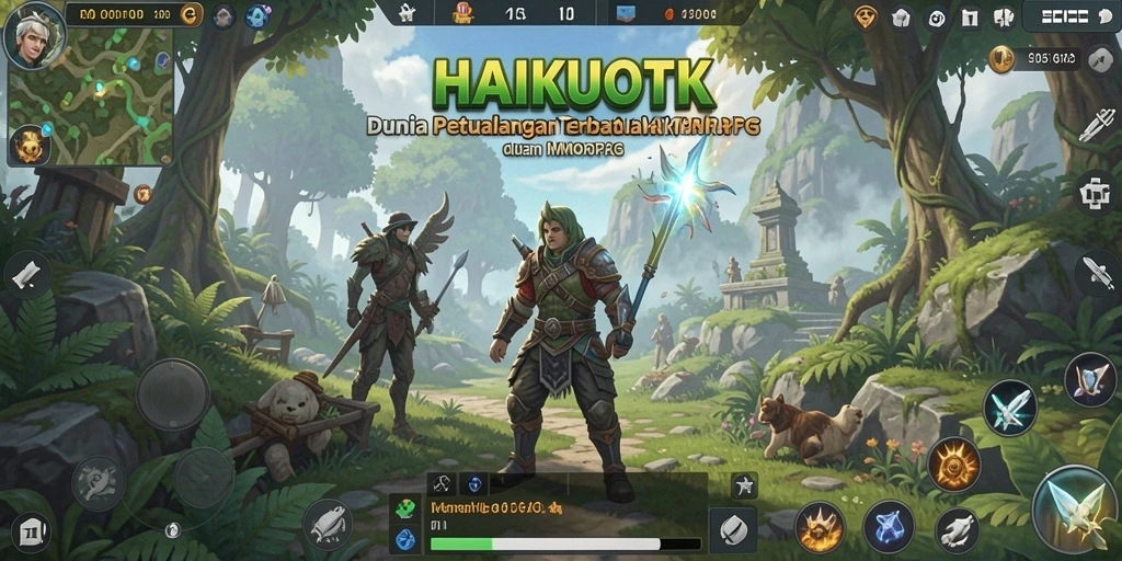 Screenshot HAIKUOTK menampilkan pertarungan epik dalam dunia MMORPG.