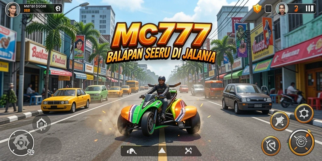 Screenshot gameplay <strong>MC777</strong> menunjukkan aksi balapan yang mendebarkan.