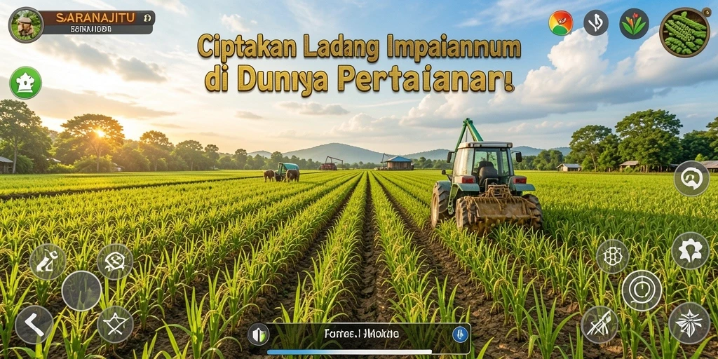Screenshot gameplay SARANAJITU menampilkan ladang yang hijau dan subur.