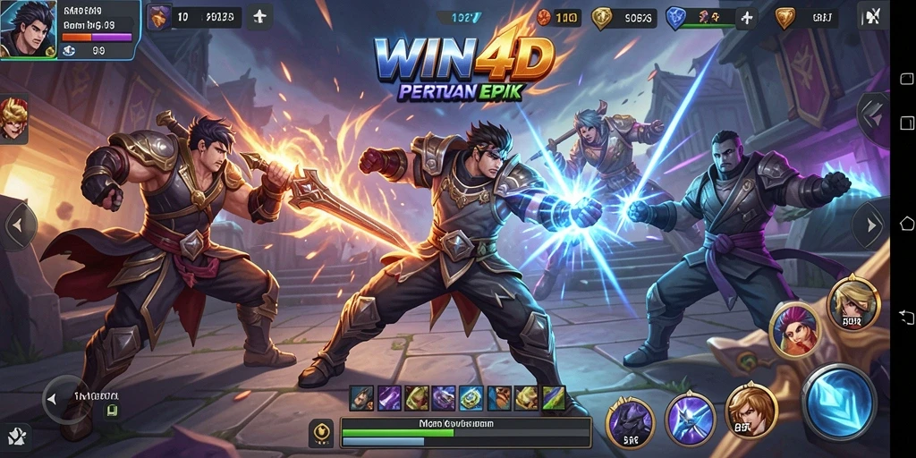 Tampilan gameplay MOBA yang seru dan dinamis dalam WIN4D.